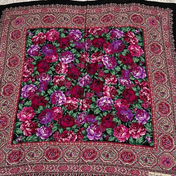 Yves Saint Laurent Floral Patterned Cotton Scarf - Picture 1 of 8